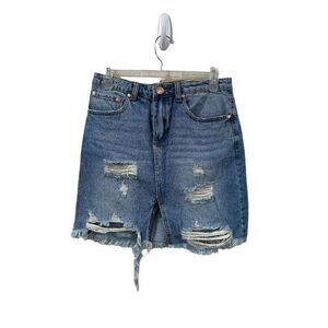 Signatures Distressed Denim Jean Mini Skirt Size S, NWT
